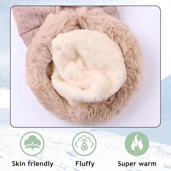 🆕 Women Cream Winter Balaclava Hat Ski Warm Thick Fluff Beanie Adult Neck Face - Picture 5 of 7